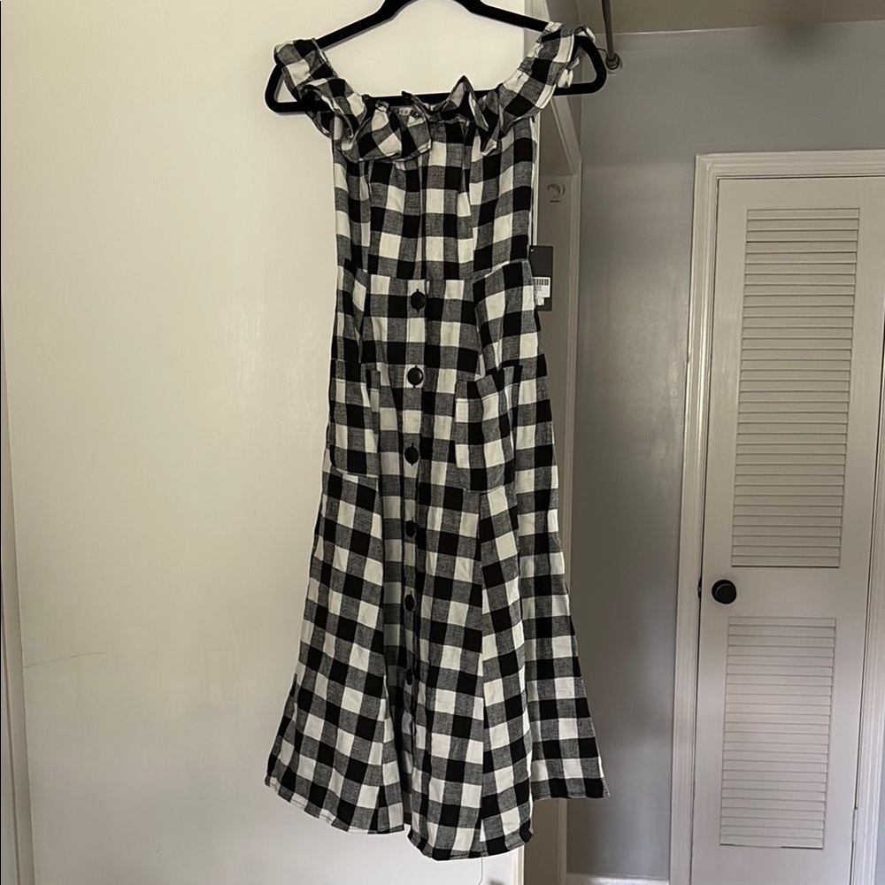 Reformation Black and White Gingham Strapless Dress